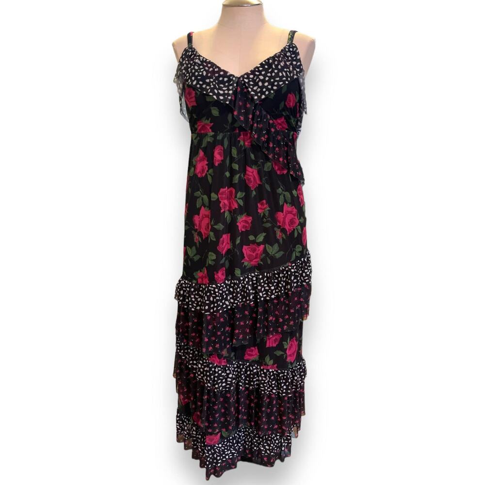 Torrid Plus Size 3 Betsey Johnson Ruffle Mesh Tiered Floral Maxi Sun Dress New - Picture 3 of 4